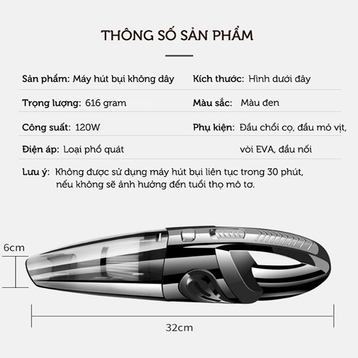 Máy hút bụi cầm tay R.6053 120W công suất lớn lực hút khỏe