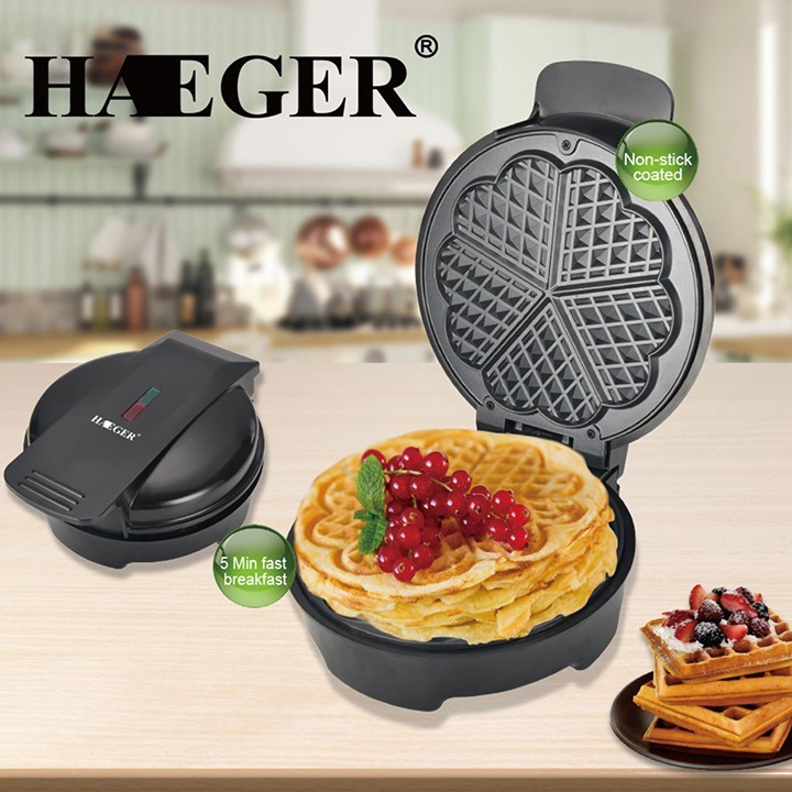Máy làm bánh Waffle, Nướng bánh kẹp tổ ong Haeger 1000W chính hãng