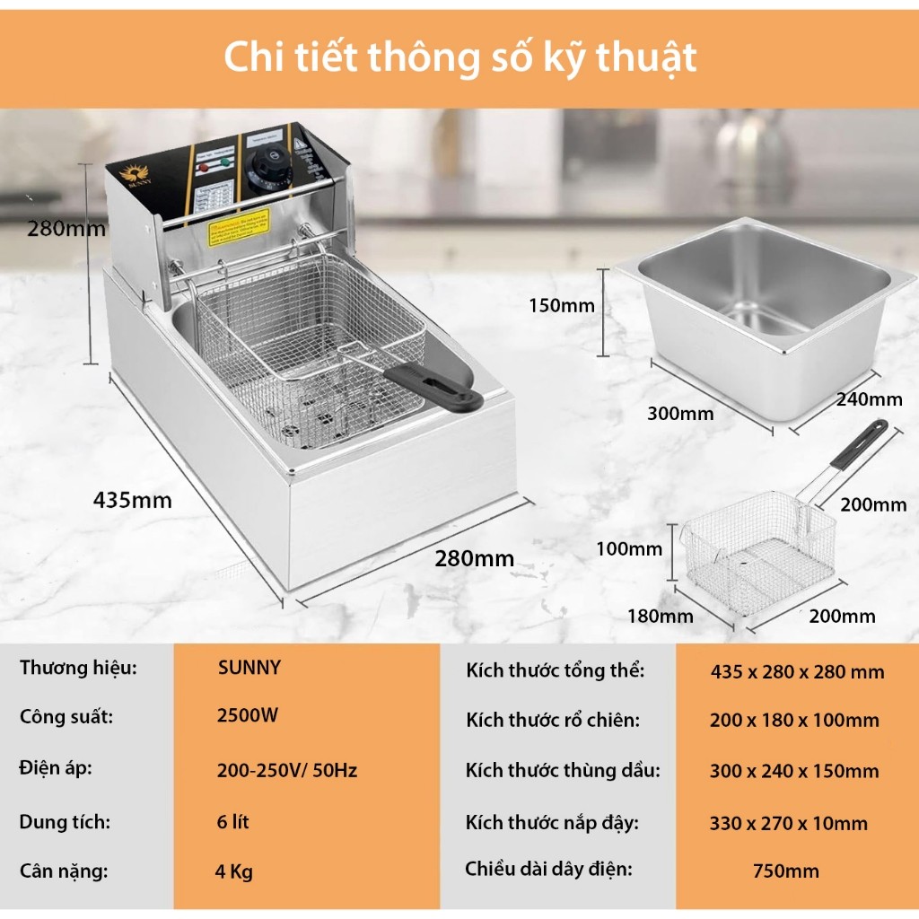 Bếp chiên ngập dầu SUNNY 2500W nhiệt độ cao, sôi cực nhanh