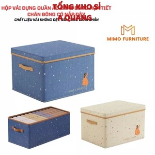 [CÓ NẮP ĐẬY] Hộp Vải Đựng Quần Áo Họa Tiết Cute Thùng,  Hộp Lưu Trữ Đồ Đa Năng Chất Liệu Vải Không Dệt Bền Bỉ Có Nắp Đậy