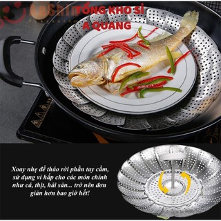 Xửng Hấp Inox Cao Cấp,  Vỉ Hấp Đa Năng, Mở Rộng Hoặc Thu Nhỏ Tùy Ý Kèm Chân Phù Hợp Với Hầu Hết Các Loại Xoong Nồi 3896