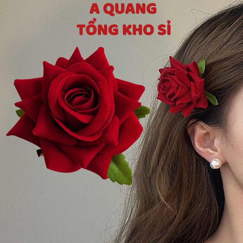 Kẹp Tóc Hình Hoa Hồng Đỏ Phong Cách Vintage Thời Trang Cho Nữ, Cặp/ Kẹp Tóc Hình Hoa Hồng Đỏ Phong Cách Retro Thanh Lịch