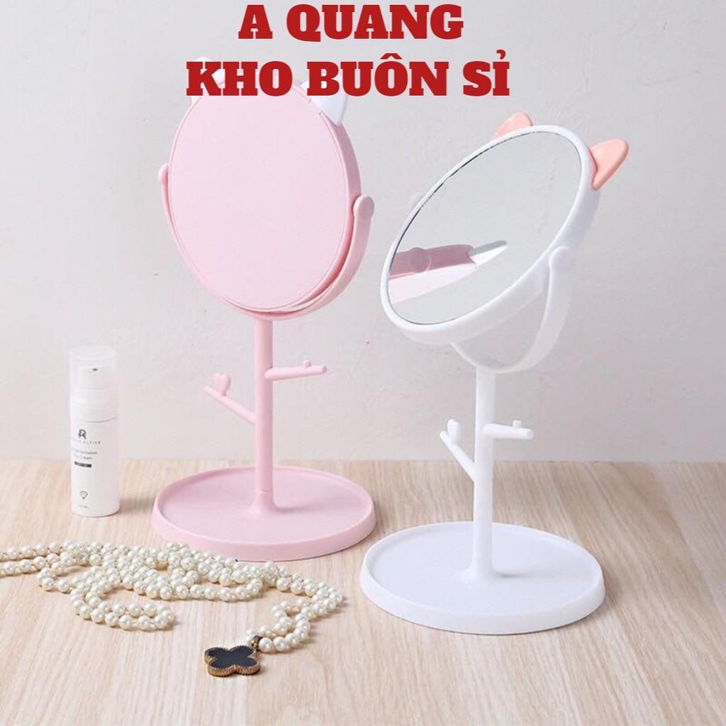Gương Trang Điểm Tai Mèo Đế Tròn Siêu Cute, Siêu Yêu, Siêu Hot🍀SHOPEMTRANG07🍀Gương Có Móc Treo Phụ Kiện Tiện Lợi