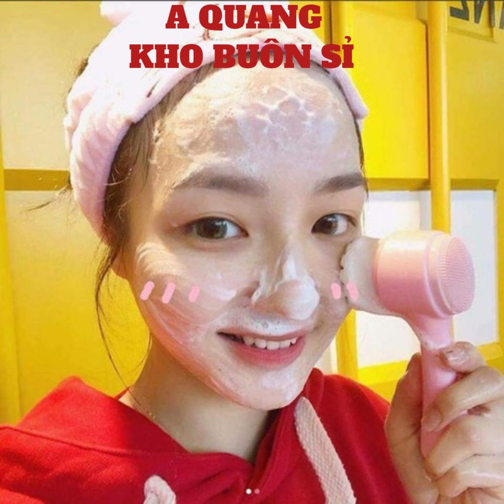 Máy rửa mặt Massage 2 đầu, một đầu là bằng sợi mịn, một đầu là silicon sạch sâu tiện dụng