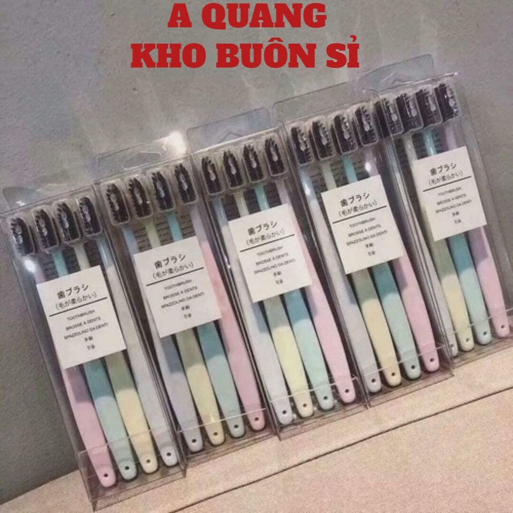 Set 4 Bàn Chải Đánh Răng Lúa Mạch than hoạt tính🍀SHOPEMTRANG7🍀Bộ Bàn Chải Đánh Răng Than Hoạt Tính Cao Cấp