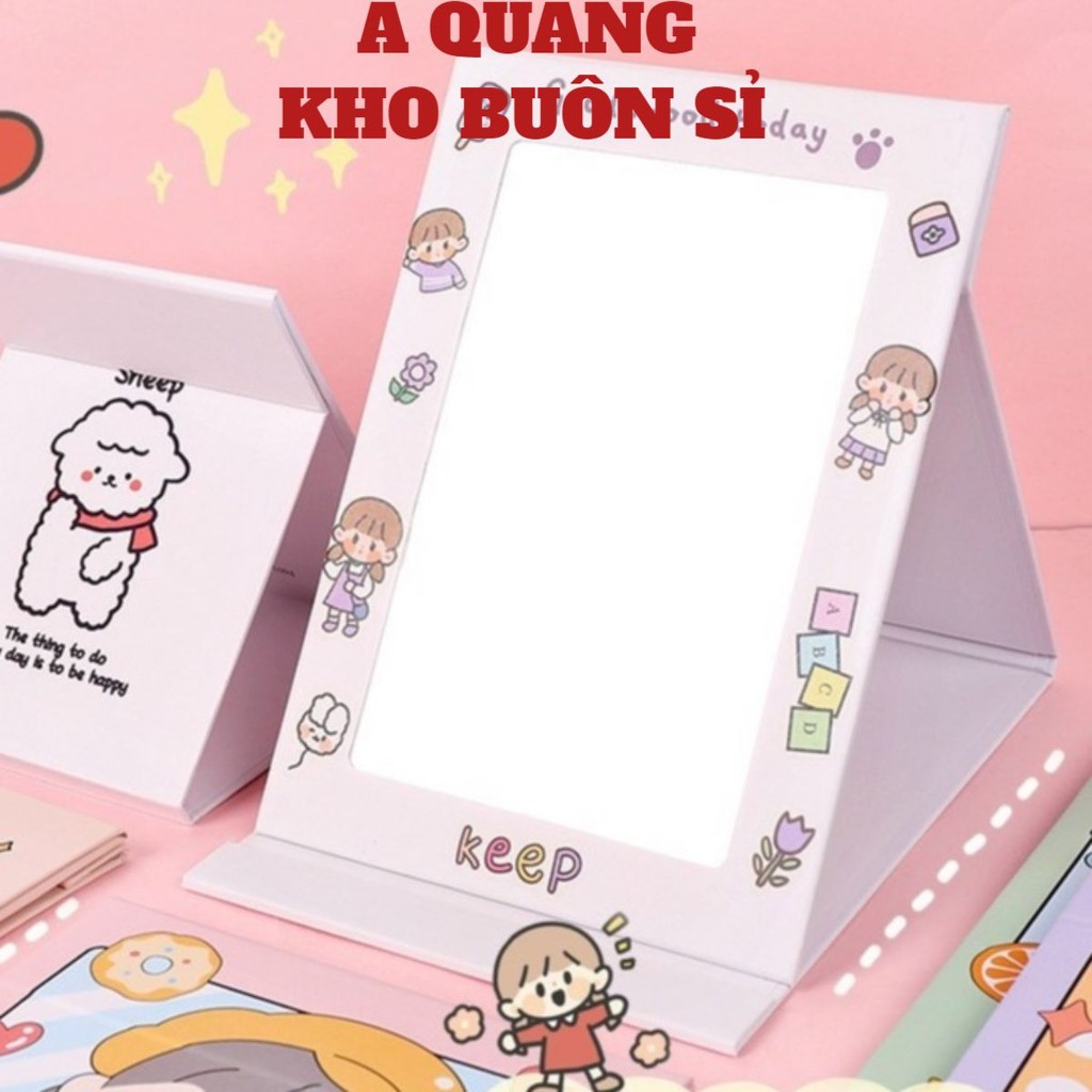 Gương giấy để bàn gập gọn - Gương trang điểm gấp giấy SHOP39 in hình đẹp kích thước 13*18cm