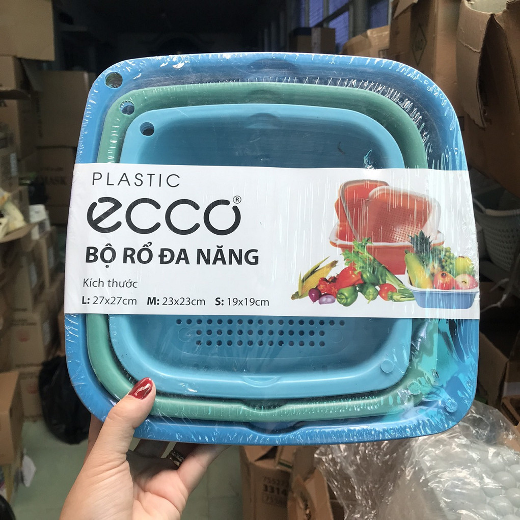 Bộ 3 rổ nhựa kèm, set 6 thau rổ đa năng, chất liệu nhựa bền nhẹ, 3 kích ...