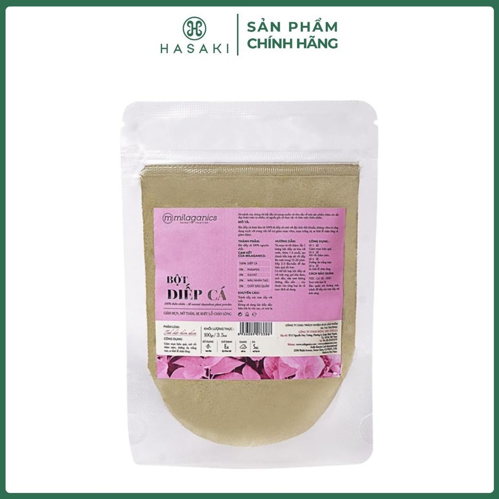 Bột Diếp Cá Milaganics Giảm Mụn, Mờ Vết Thâm 100g