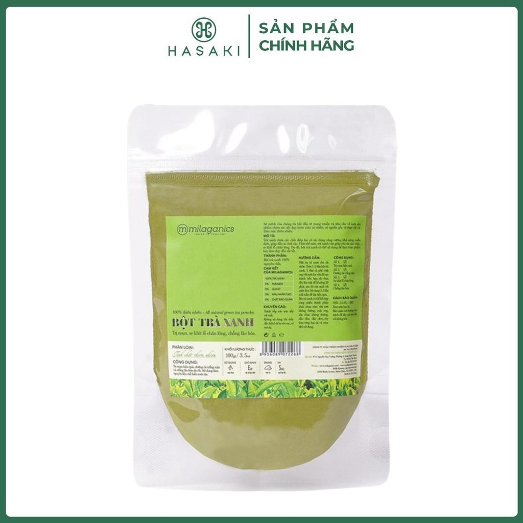 Bột Trà Xanh Milaganics Kiểm Soát Nhờn, Ngăn Ngừa Mụn 100g