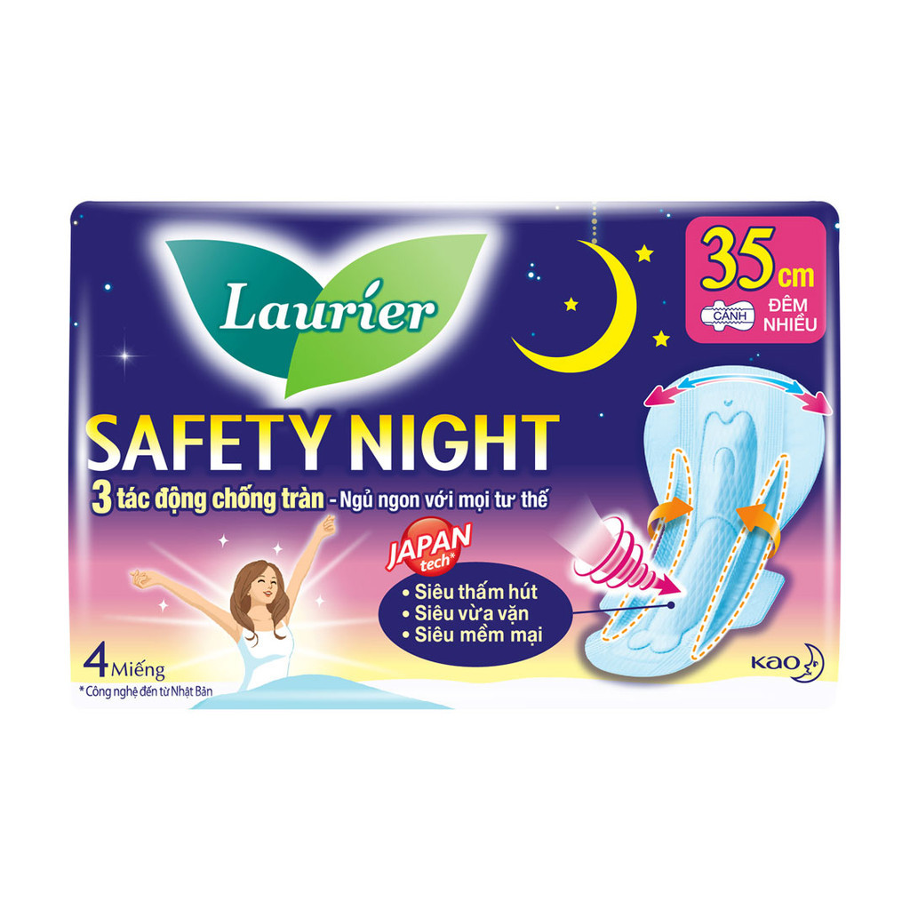 Băng Vệ Sinh Laurier Đêm Siêu An Toàn 35Cm Safety Night 4 Miếng