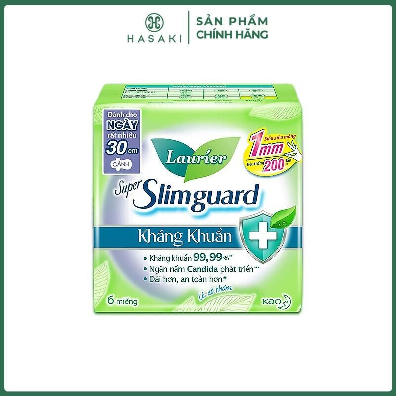 Băng Vệ Sinh Kháng Khuẩn Siêu Mỏng Cánh 25Cm Super Slimguard Laurier 7 Miếng