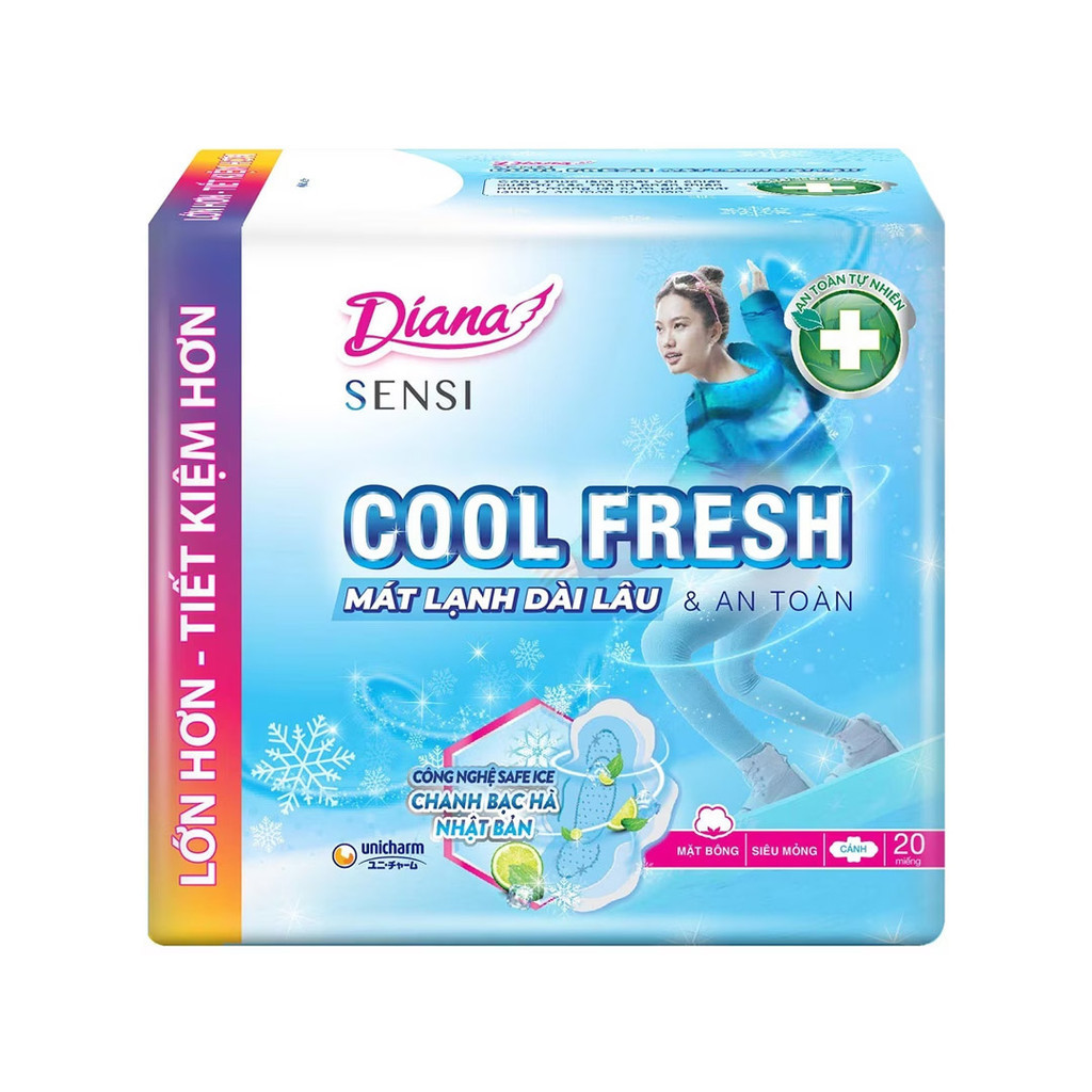 Băng Vệ Sinh Diana Sensi Cool Fresh Siêu Mỏng Có Cánh 23cm 20 Miếng