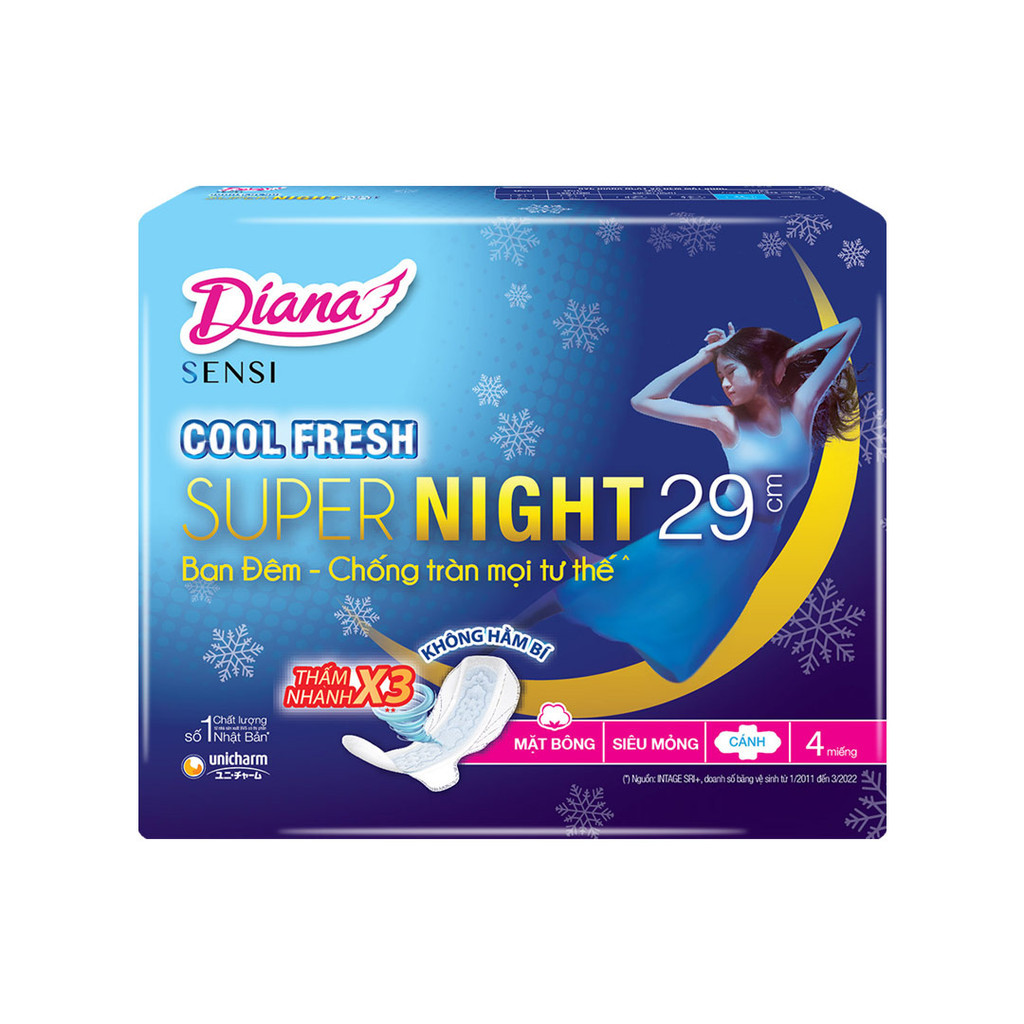 Băng Vệ Sinh Diana Ban Đêm Sensi Cool Fresh Night 29Cm 4 Miếng