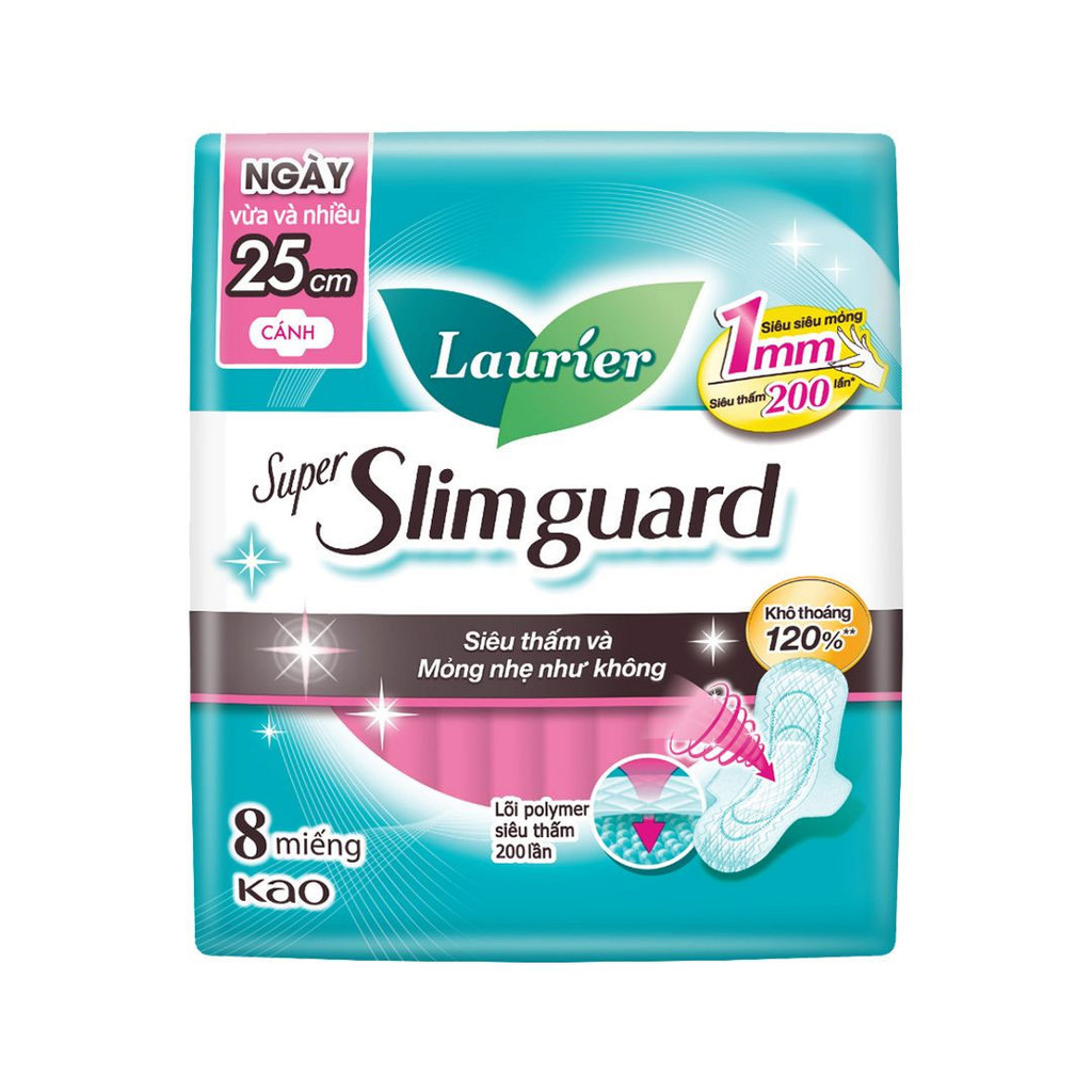 Băng Vệ Sinh Siêu Thấm Laurier Super Slimguard Siêu Mỏng 25Cm 16 Miếng