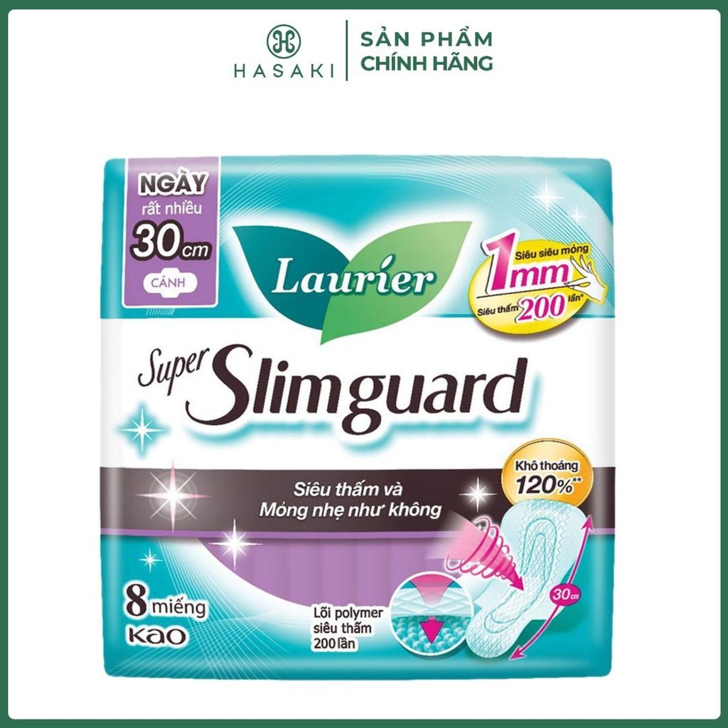Băng Vệ Sinh Laurier Siêu Mỏng Bảo Vệ 1mm 30cm 8M Super Slimguard 30cm