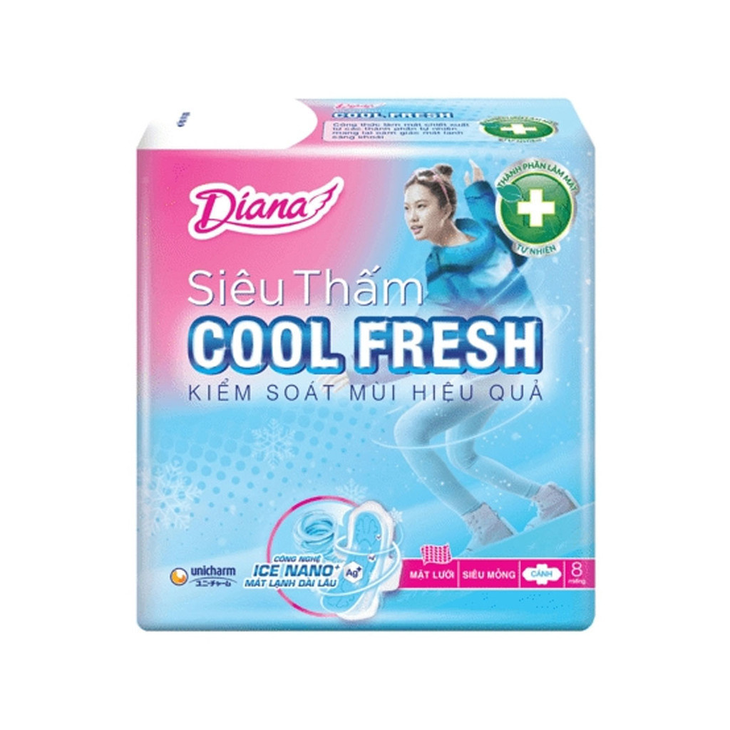 Băng Vệ Sinh Diana Siêu Thấm Cool Fresh Có Cánh 8 Miếng