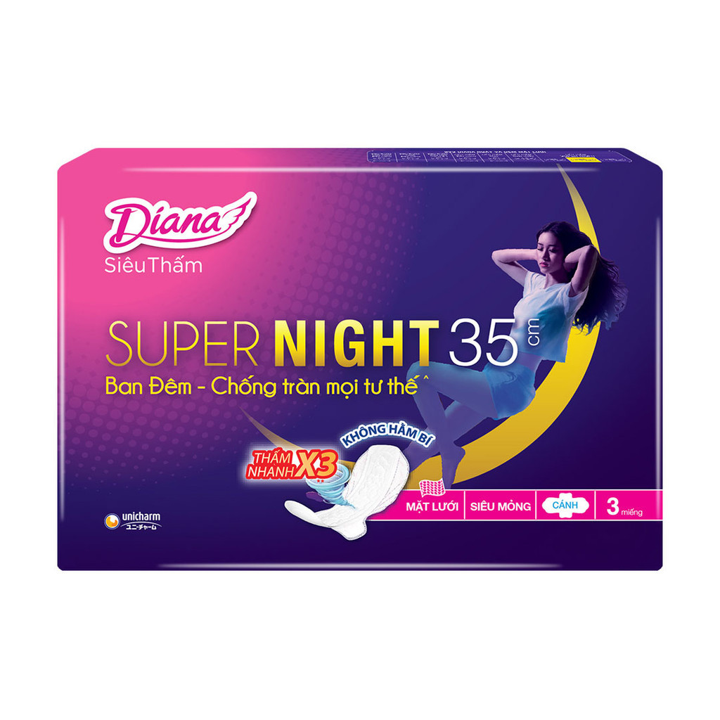 Băng Vệ Sinh Diana Ban Đêm Super Night 35Cm Diana 12 Miếng