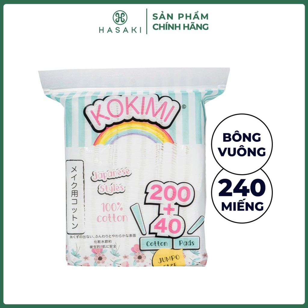 Bông Tẩy Trang Mihoo Kokimi Bông Vuông Túi 240 Miếng