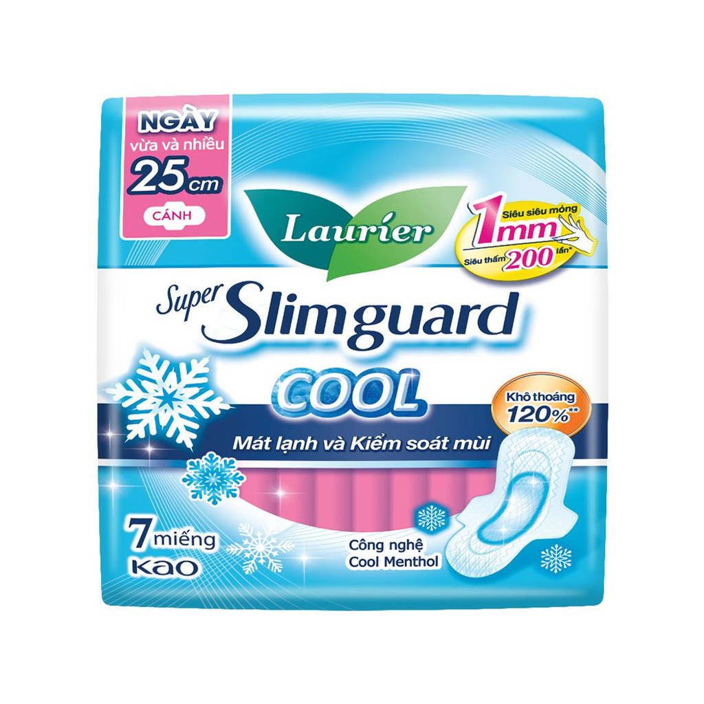 Băng Vệ Sinh Laurier Siêu Mỏng Mát Lạnh Ban Ngày Super Slimguard Cool 25cm 7 Miếng