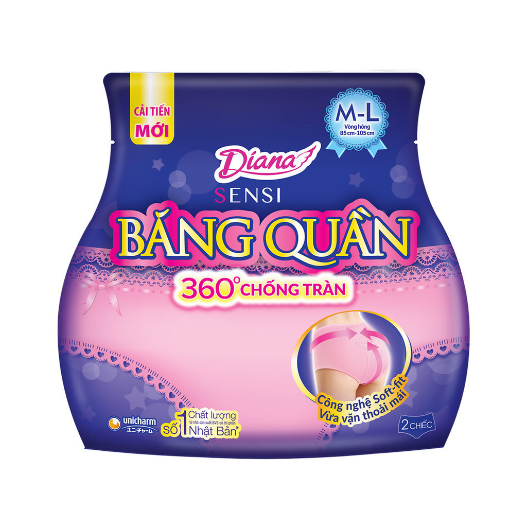 Băng Vệ Sinh Dạng Quần Diana Sensi Chống Tràn Size M-L 2 Chiếc/Gói