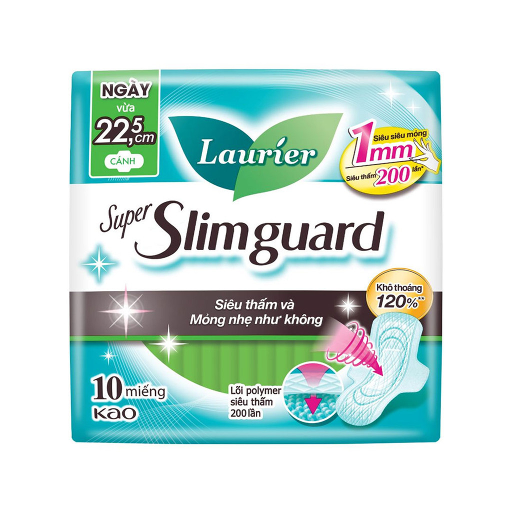 Băng vệ sinh ban ngày siêu mỏng Laurier Super Slimguard 22.5cm (10 miếng/gói)