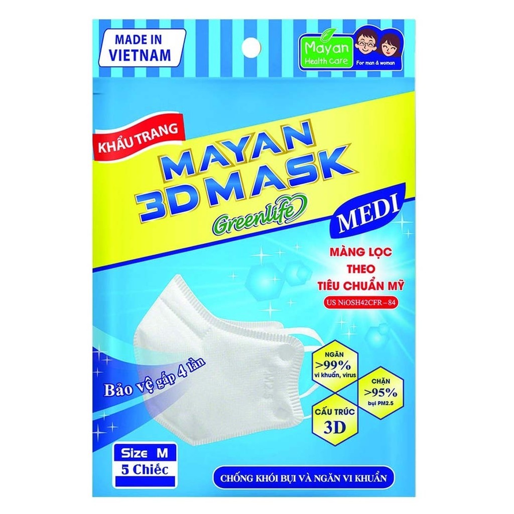 Khẩu Trang Mayan 3D Pm2.5 Medi 5 Cái