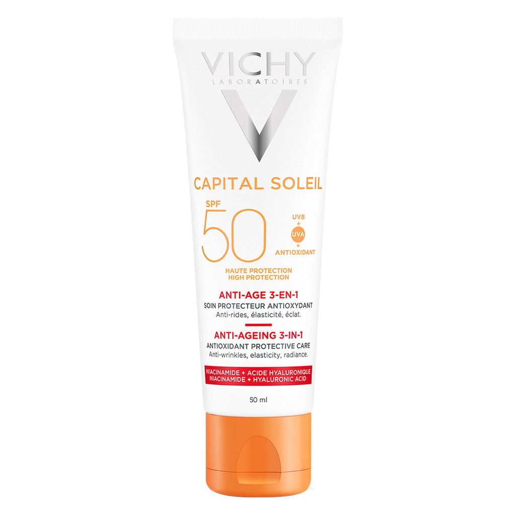 Kem Chống Nắng Vichy Bảo Vệ Da, Giúp Hạn Chế Tiến Trình Lão Hóa Ideal Soleil Anti-Aging 50ml