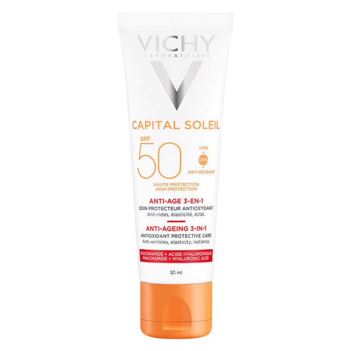 Kem Chống Nắng Vichy Bảo Vệ Da, Giúp Hạn Chế Tiến Trình Lão Hóa Ideal Soleil Anti-Aging 50ml