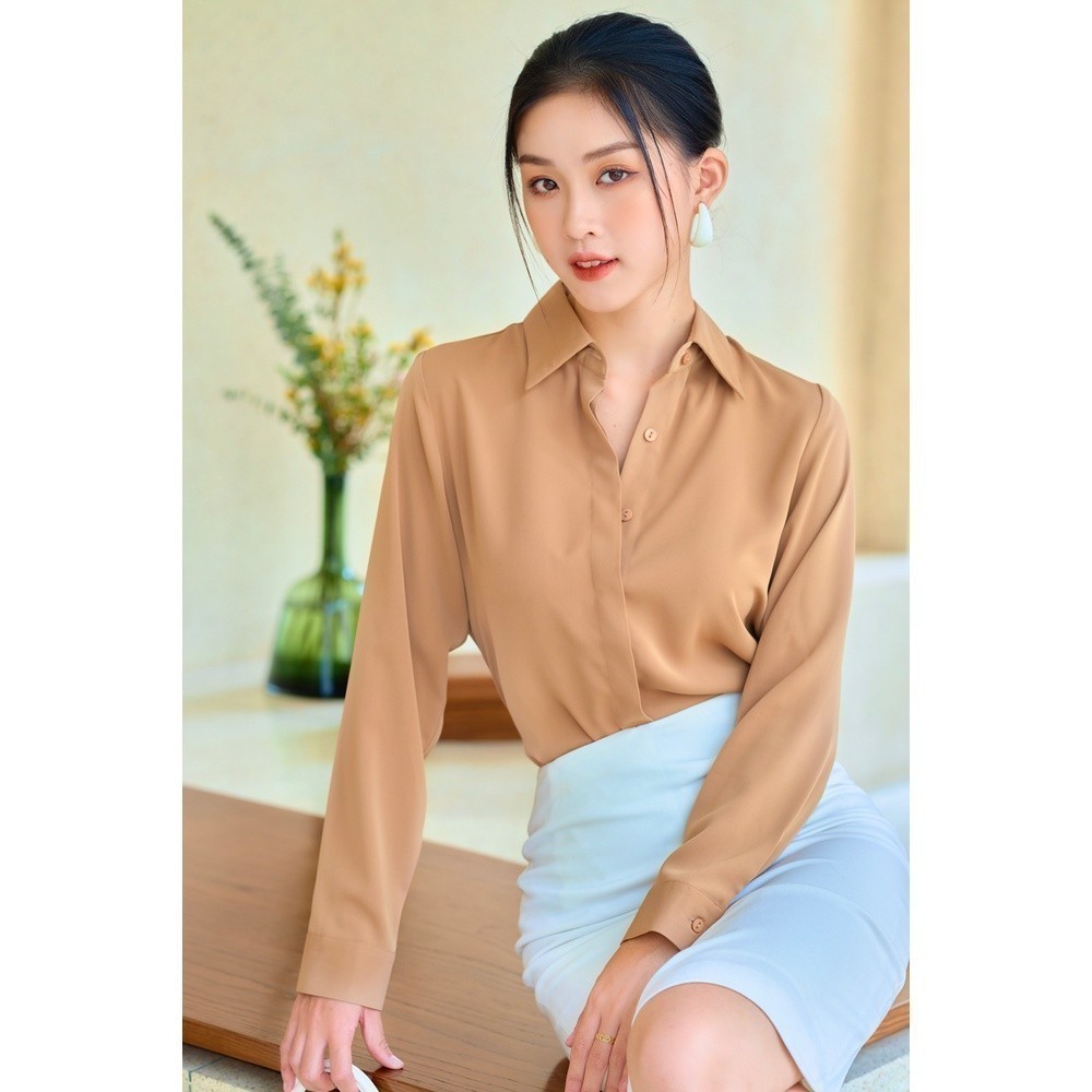 Ảnh Áo Sơ Mi Lụa Nữ Công Sở GILLEE Chất Liệu Cao Cấp Tone Màu Sáng Da YAS249 4