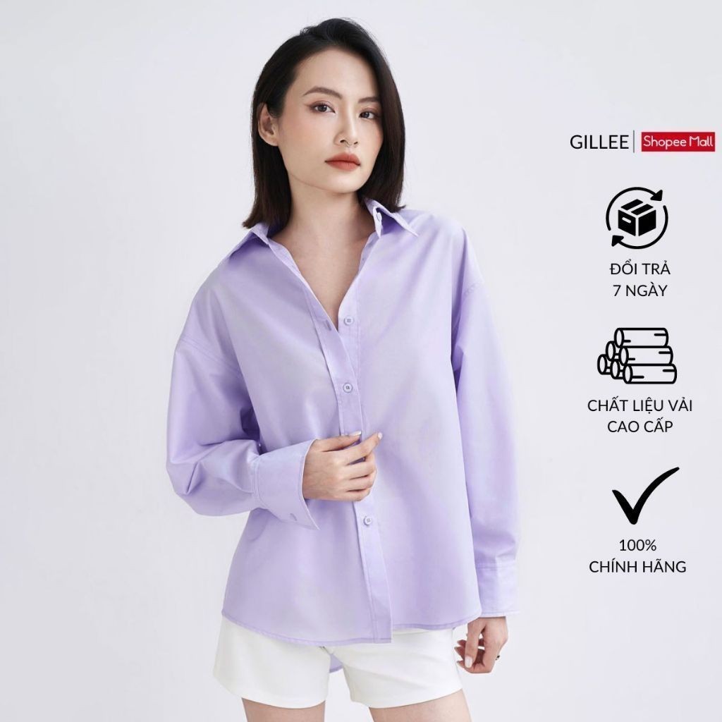 Áo Sơ Mi Nữ GILLEE Oversized Tím Pastel FAS293 - Form Rộng, Vải Kate Mỹ Cao Cấp