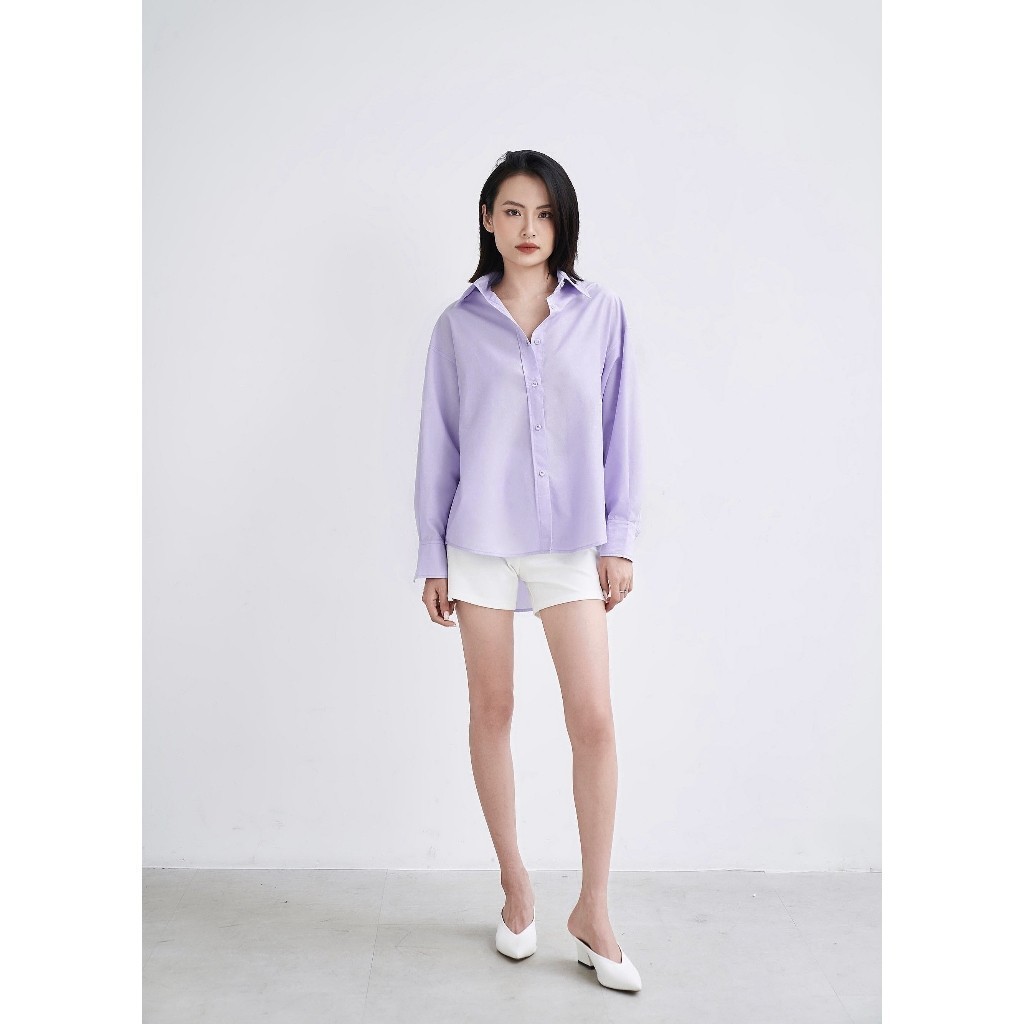 Ảnh Áo sơ mi nữ GILLEE dáng oversized, sơ mi form rộng vải kate Mỹ tím pastel FAS293 2
