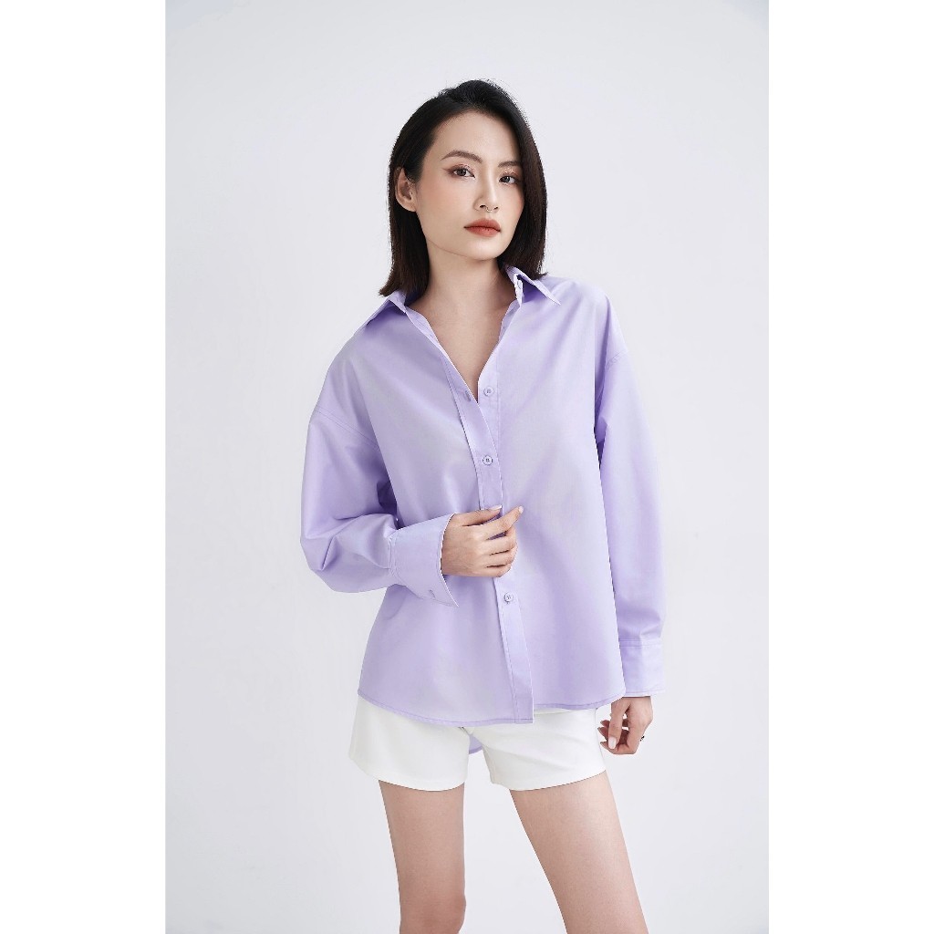 Ảnh Áo sơ mi nữ GILLEE dáng oversized, sơ mi form rộng vải kate Mỹ tím pastel FAS293 4