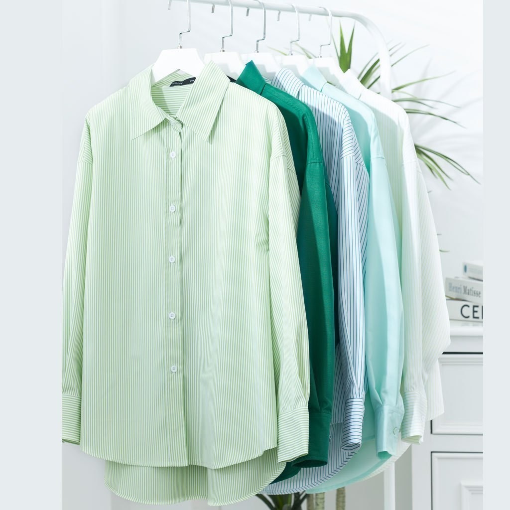 Ảnh Áo sơ mi nữ GILLEE sơ mi dáng oversized, sơ mi form rộng vải kate Mỹ thanh lịch tone xanh lá năng động 1