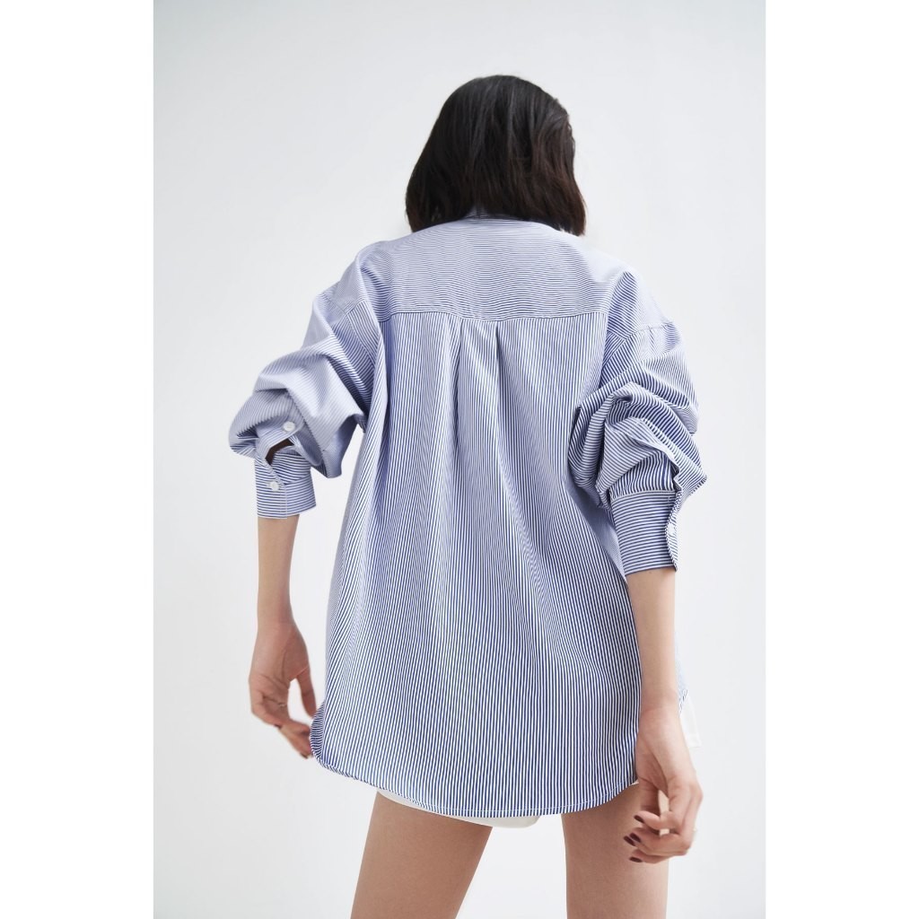 Ảnh Áo sơ mi nữ GILLEE dáng oversized, sơ mi form rộng vải kate Mỹ thanh lịch tone xanh dễ phối đồ 3