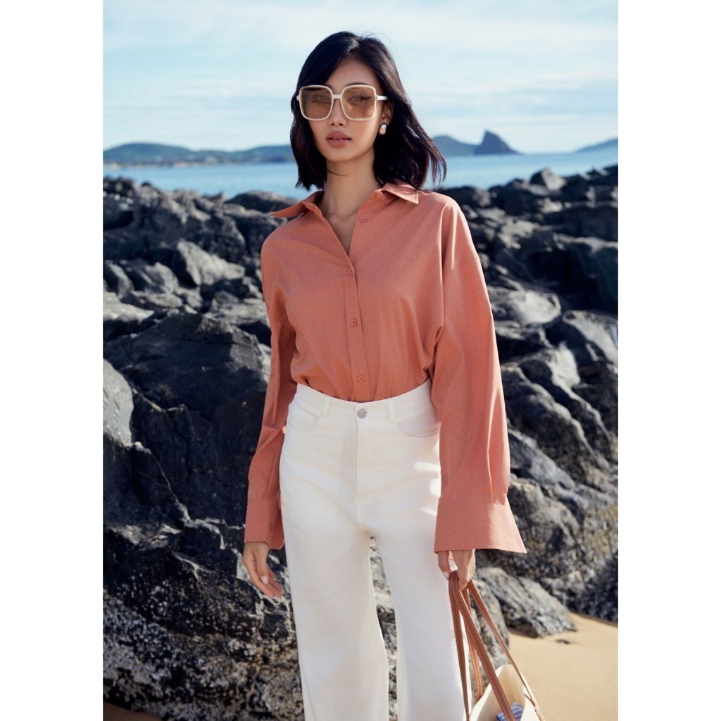 Ảnh Áo sơ mi nữ GILLEE chất cotton dáng oversized, sơ mi form rộng vải cotton thấm hút, tôn dáng FAS333 4