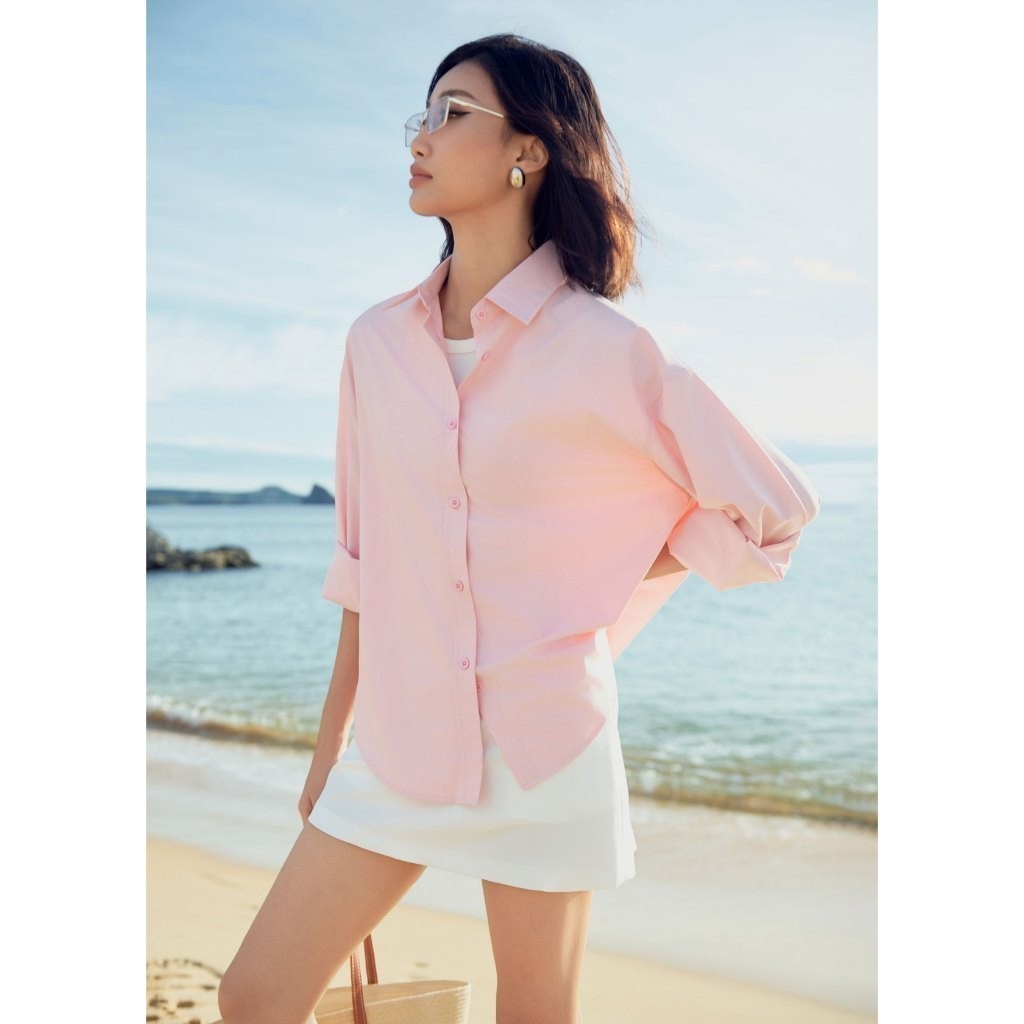 Ảnh Áo sơ mi nữ GILLEE chất cotton dáng oversized, sơ mi form rộng vải cotton thấm hút, tôn dáng FAS333 2