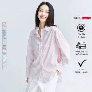 Áo sơ mi kẻ sọc nữ GILLEE sơ mi Hàn Quốc dáng oversized, sơ mi form rộng vải kate Mỹ chống nhăn, thấm hút FAS325