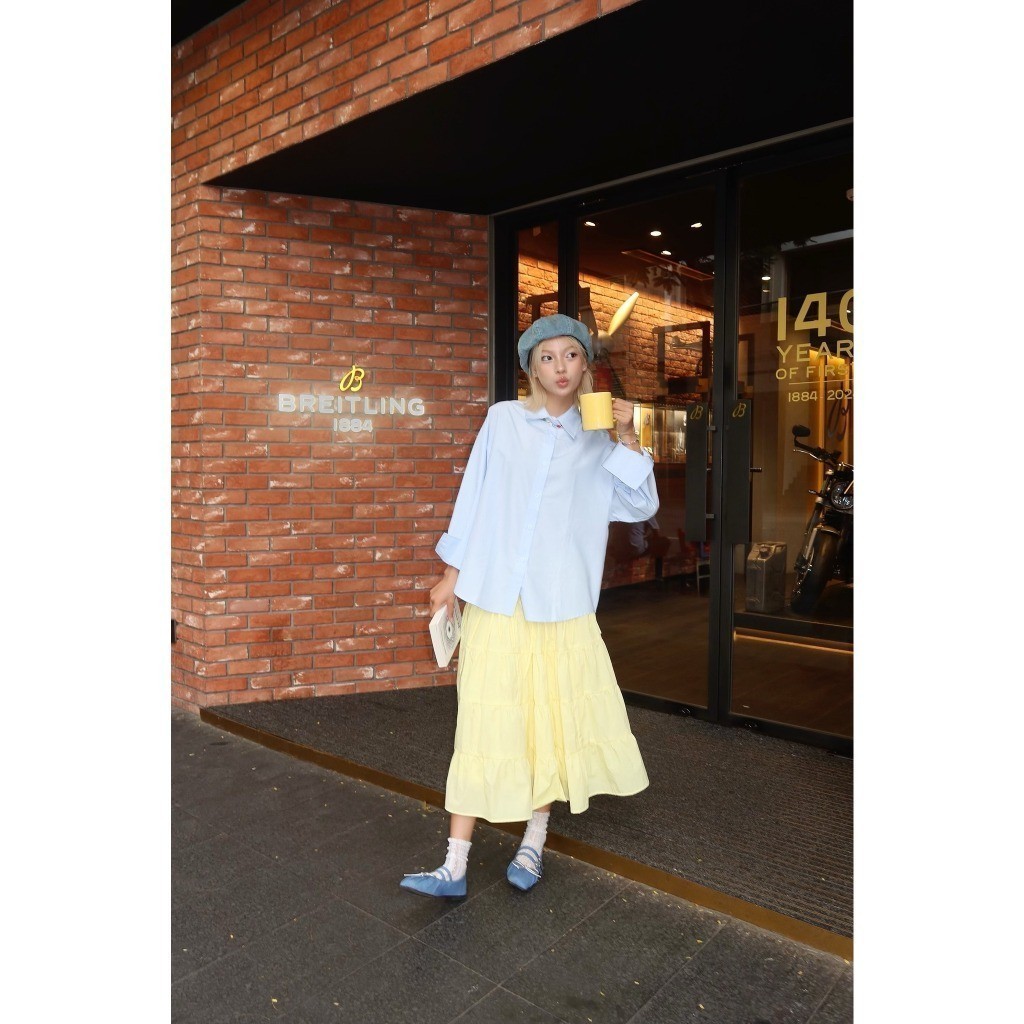 Ảnh Áo sơ mi nữ GILLEE sơ mi trơn dáng oversized, sơ mi form rộng vải kate Mỹ xanh pastel chống nhăn FAS293 4
