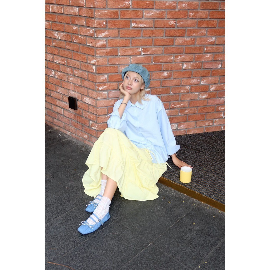 Ảnh Áo sơ mi nữ GILLEE sơ mi trơn dáng oversized, sơ mi form rộng vải kate Mỹ xanh pastel chống nhăn FAS293 3