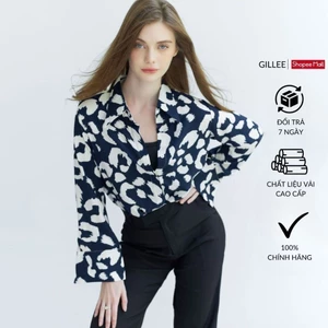 Áo sơ mi nữ GILLEE sơ mi form rộng tay dài loe vải lụa hoạ tiết thấm hút, chống nhăn FAS275