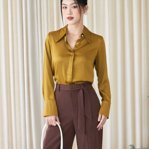 Áo Sơ Mi Lụa Nữ Cao Cấp GILLEE Tay Loe Đính Cúc Sang Trọng Nhiều Màu Nổi Bật FAS253