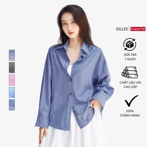 Áo sơ mi kẻ sọc nữ GILLEE dáng oversized, sơ mi form rộng vải kate Mỹ cao cấp chống nhăn, thấm hút tốt FAS294