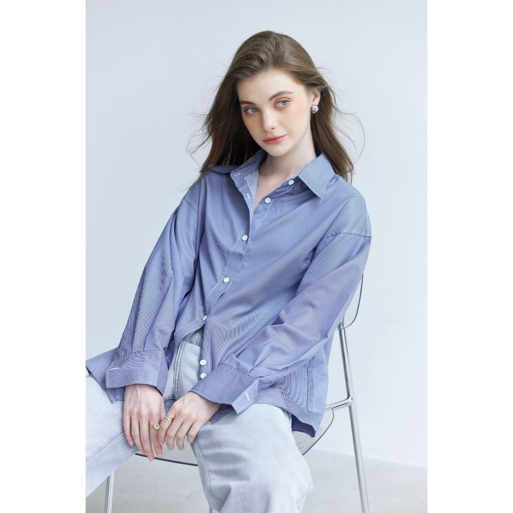 Ảnh Áo sơ mi kẻ sọc nữ GILLEE dáng oversized, sơ mi form rộng vải kate Mỹ chống nhăn, thấm hút tốt FAS307 3