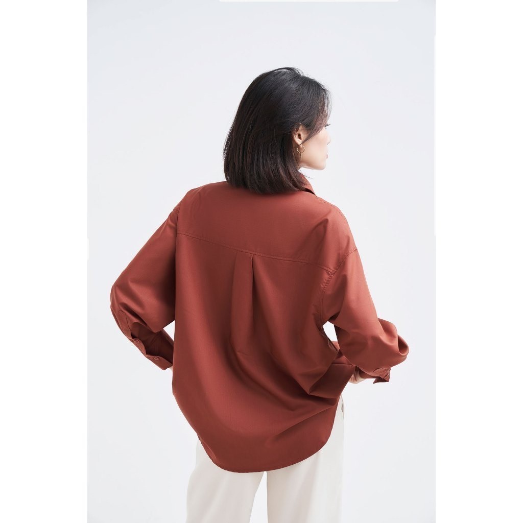 Ảnh Áo sơ mi nữ GILLEE dáng oversized, sơ mi trơn tay dài vải kate Mỹ màu đỏ gạch sang trọng quý phái FAS291 2