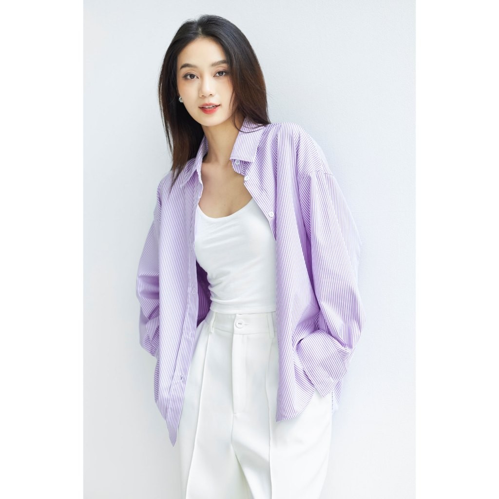 Ảnh Áo sơ mi nữ GILLEE sơ mi dáng oversized, sơ mi form rộng vải kate Mỹ tone tím sang trọng, quý phái 3