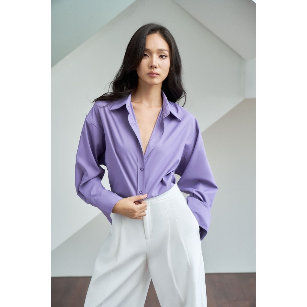 Ảnh Áo sơ mi nữ GILLEE sơ mi dáng oversized, sơ mi form rộng vải kate Mỹ tone tím sang trọng, quý phái 4