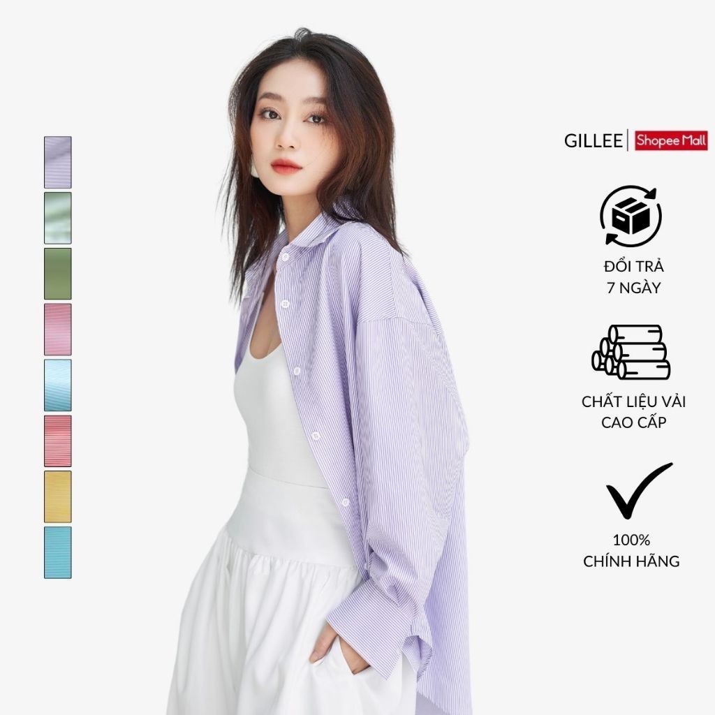 Ảnh Áo sơ mi kẻ sọc nữ GILLEE dáng oversized, sơ mi form rộng vải kate Mỹ chống nhăn, thấm hút tốt FAS298 1