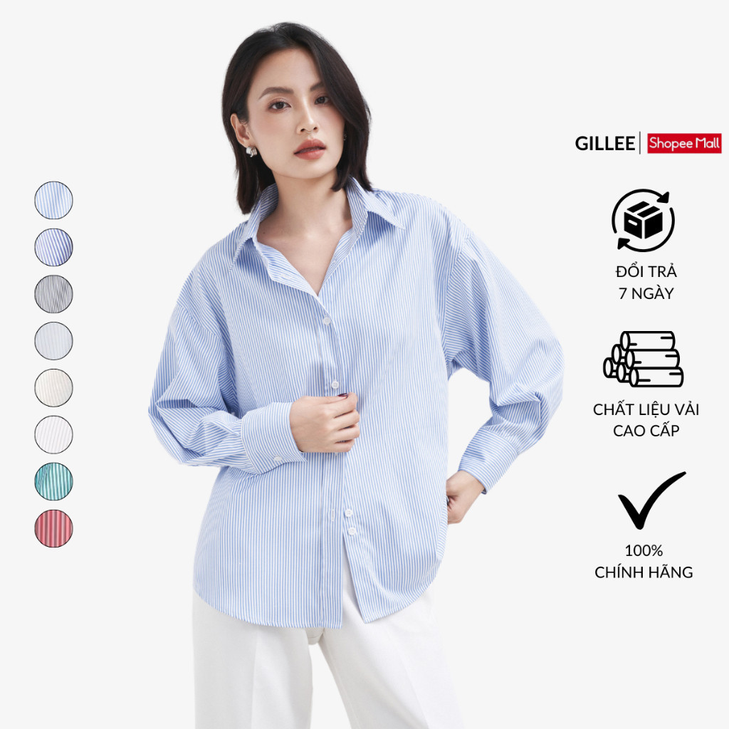 Review Áo Sơ Mi Nữ GILLEE Kẻ Sọc Oversized FAS292 - Form Rộng, Chống Nhăn, Kate Mỹ Cao Cấp