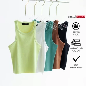 Áo ba lỗ nữ GILLEE dáng croptop cổ tròn vải thun gân nhiều màu co giãn, mềm mịn, thoải mái FAT067