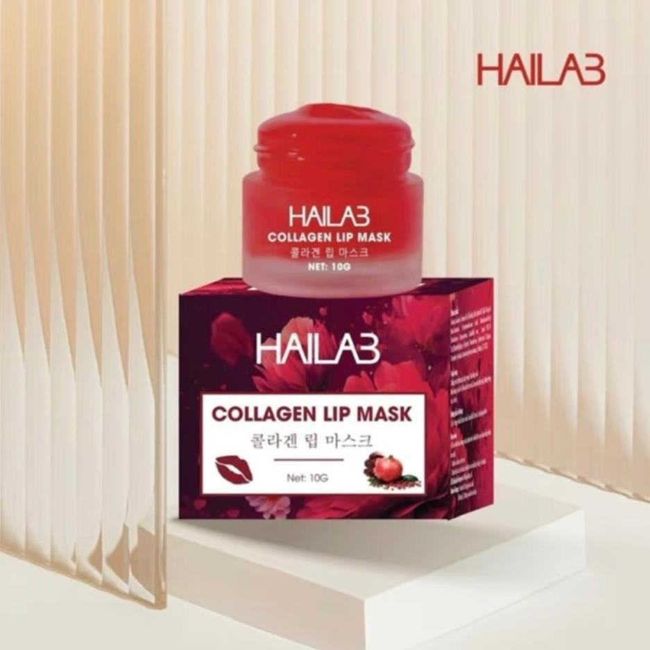 Son ủ môi lựu đỏ collagen Hàn Quốc HaiLaB giảm thâm, hồng môi dưỡng ẩm căng mọng 10gr (full hộp, full tem chính hãng)